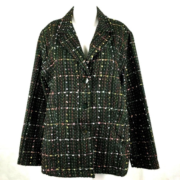 Chicos Jacket Womens Sz 2 US L 12 Black Multicolor Textured Blazer - Picture 1 of 9